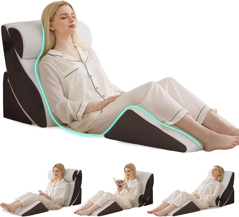 Bambulex 4PCS Wedge Pillow Set for After Surgery, Orthopedic Bed Wedge Pillow for Back Pain Relief, Sitting Up in Bed, Acid Reflux, Adjustable Post Surgery Pillows for GERD, Snoring, White/Grey - Image 1